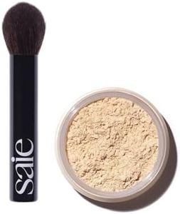 Saie Face Powder Duo, Light - The Fluffy Brush, Soft, Multi-Use Targeted Powder Brush With Tapered Tip & Airset Radiant Loose Setting Powder, Translucent (0.14 oz) - Vegan, Cruelty-Fee