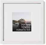 Haus and Hues 10x10 Picture Frame with Real Glass and White American Oak Matted to 5x5 - Oak 10x10 Frame With Mat - Includes Vertical & Horizontal Hang - Ideal for Home, Room, Office (10x10 in, White)