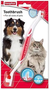 Beaphar, Double - Ended Toothbrush, Dental Care For Dogs & Cats, Targets Hard - to - Reach Areas, Helps Prevent Bad Breath and Combat Plaque, Suitable for all Mouth Sizes, Red, White, 1 Count