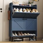 HOMEFORT Shoe Storage Cabinet for Entryway, 30" Freestanding Organizer with Two Flip Drawers, Narrow Hidden Shoe Rack with Wood Legs, Farmhouse Shoe Cabinet for Front Door Entrance,Blue