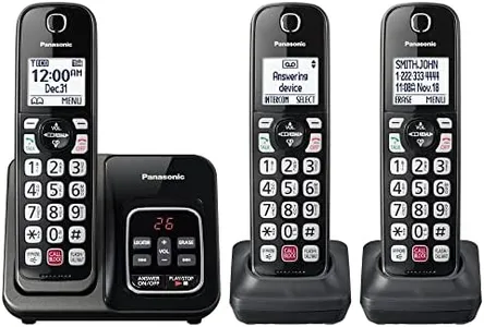 Panasonic Cordless Phone with Answering Machine, Advanced Call Block, Bilingual Caller ID and Easy to Read High-Contrast Display, Expandable System with 3 Handsets - KX-TGD833M (Metallic Black)