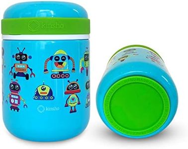 kinsho Kids Thermos for Hot Food Soup Lunch, Insulated Stainless Steel Wide Mouth Jar, Container for Girls Toddlers Day Care Pre-School, Leakproof Easy Grip Thermal Vacuum Seal 10 oz, Robots