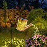 Lysliv Watering Can Solar Lights Outdoor Garden, LED Solar String Lights Waterproof Retro Metal Water Can Hanging Lantern with Bracket Warm White Gardening Décor for Patio Yard Pathway Gifts for Women