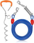 Petbobi Dog Tie-Out Cable and Stake - 30ft Heavy Duty Cable with Spring, No Tangle, 16in Ground Stake for Yard, Camping and Beach, Suitable for Medium Large Dogs Up to 120lbs, Blue