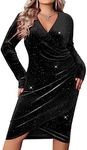 IN'VOLAND Womens GlitterDress Plus Size V Neck Party Cocktail Sparkle Glitter Evening Stretchy Bodycon Dresses