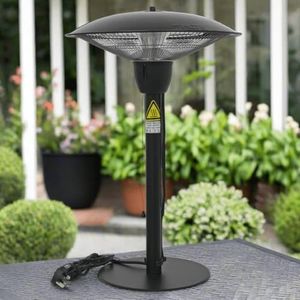 Azuma Tabletop Electric Patio Heater, 1500W Halogen Tube, IP44 Outdoor Rated, Pull Cord On/Off, Tip-Over Auto Shut Off, Black Powder Coated Steel, 66cm Tall, Patio Garden Balcony, Instant Radiant Heat