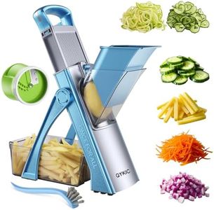 Safe Mandoline Slicer for Kitchen, 5 in 1 Vegetable Chopper, Mandolin Potato Slicer with Thickness Adjuster, French Fry Cutter, Veggie Dicer Faster Kitchen Slicer for Meal Prep Green