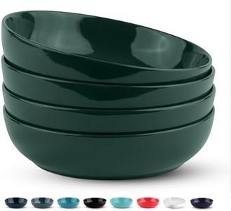 KooK Pasta Bowl, Salad Bowls, Soup, Serving Bowls, Ceramic, Large Capacity, Microwave & Dishwasher Safe, Set of 4, 40 Oz,(Hunter Green)