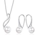 Milacolato Sterling Silver Genuine White Freshwater Cultured Pearl Jewelry Pendant Necklace Earrings 18+2 Inches Box Chain