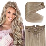 Sunny Hair Clip in Hair Extensions Human Hair Remy Human Hair Clip in Extensions Straight Hair Extensions for Women Clip in 14inch Warm Ash Blonde Mix Bleach Blonde