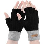 Winter Fingerless Gloves - Warm Knit Half Fingers Mittens Thermal Fingerless Gloves for Women Outdoor Running Working (Black)