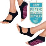 Tucketts Allegro Toeless Non-Slip Grip Socks - Anti Skid Yoga, Barre, Pilates, Home & Leisure, Pedicure - S/M - 2 pairs Black