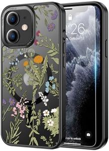 LUHOURI Enhanced Magnetic for iPhone 11 Case with Screen Protector,Compatible with M Wire, Shockproof Translucent Matte Cover - Cute Floral Design for Women - Nice Flower Leaves