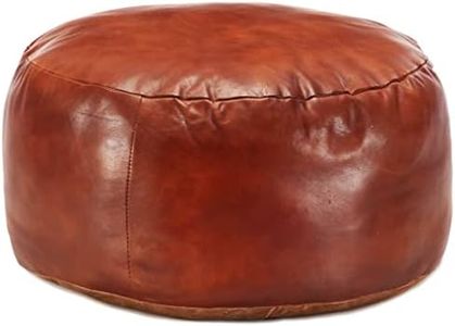'vidaXL Genuine Goat Leather Pouffe in Tan - 60x30 cm, Comfortable Cotton Filled Footstool, Handmade with Vintage Look.