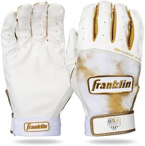 Franklin Sports USA Softball Women's Softball Batting Gloves - Classic X Fastpitch + Slowpitch Softball Girls Batting Gloves - Youth Girls Batting Glove Pair - White + Gold - Youth Large