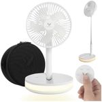 VENTY Portable Fan - Wireless Battery Operated Fan, 48HR Run Time 16000MAH Battery, Oscillating Rechargeable Fan, Remote Control & LED Lighting, Folding Telescopic Camping Fan (White with Case)