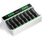 HiQuick Rechargeable Batteries AA with Charger, 8 Bay Independent Smart LCD Display AA/AAA Battery Charger with 8 2800mAh Rechargeable AA Batteries