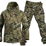 AAADRESSES Men's Soft-Shell Jacket, Tactical Uniforms, Military Waterproof Army Combat Suit Sets, Hunting Clothing, Trousers, Waterproof, Lightweight, Outdoor, Zip, Hoodie,camouflage B,M