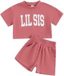 Twopumpkin Baby and Toddler Girl Boy Big sister Little Brother Matching Outfits Short Sleeve T Shirt Shorts Summer Clothes, Hippie Lil Sis Vintage Red, 6-12 Months