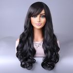 YEESHEDO 32" 80 cm Long Wavy Curly Hair Cosplay Wigs with Bangs for Women Heat Resistant Synthetic Wig for Party Costume Anime Halloween (Black)