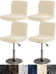 HFCNMY Bar Stool Covers with Backs,4 Pack Stretch Velvet Bar Stool Covers Bar Chair Covers Barstool Seat Cover Washable High Chair Cover with Elastic Bands Beige