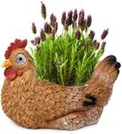 Succulent Chicken Flower Pot | Animal Flower Pot Solar LED | Outdoor Indoor Decor for Yard, Patio, Pool or Deck | Garden Figurine Gift | Auto On/Off (Brown)