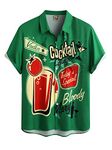 Hardaddy Men's Summer Hawaiian Shirts Funny Performence Printed Button Down Casual Bowling Shirt, Green1, Large