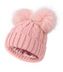 Creekstone Bobble Hat Satin Lined Winter Beanie Hats for Women Girls Warm Knit Hats with Faux Fur Double Pom Pom Ears (UK, Alpha, One Size, Pink)