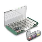 Eleven Rings Weekly Medicine Organizer Box For Storing Pill Tablet With Name Tag For Daily Travel | Moistureproof & Portable Pill Box Case Organiser With 21 Big Compartments, 3 For Each Day. (Green)