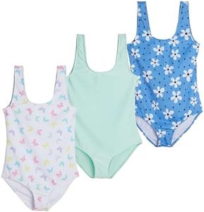 Real Essentials 3 Pack: Girls One Piece Swimsuit Bathing Swim Suit Girl 1-Piece Kids Tankini Swimsuits Teen Beach Little Swimwear Kid Outfit Swimming Surf Teen Matching Cute - Set 3, XS (7)