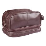 RAS WALLETS Mens Ladies Large Genuine Leather Travel Overnight Wash Gym Toiletry Cosmetic Shaving Bag with Carry Handle 3530 (Dark Brown)