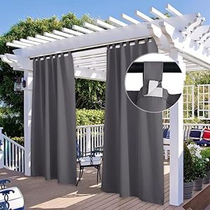 StangH 2 Panels Outdoor Curtains for Patio Waterproof, Blackout Windproof Weatherproof Thermal Insulated Drapes for Pergola/Porch, Thick Privacy Room Dividers for Pool, Grey, W52 x L84