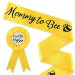 Grevosea Mommy To Be White Lace Sash Baby Shower Decorations, 2 Packs Yellow Mom to Bee Sash and Dad to Bee Badge Bee Gender Reveal Decorations Baby Shower Party Favors Decorations