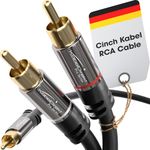 KabelDirekt – 3m – RCA/phono Y cable, 1 to 2 RCA/phono, stereo audio cable (coax cable, RCA/phono male/male cinch plugs, analogue/digital, adapter for subs/amps/Hi-Fis/home cinema/receivers, black)