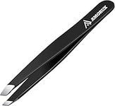 Amorux Tweezers for facial hair women & men Professional Stainless Steel black color coated precision tweezers Slanted & Pointed Tip eyebrow tweezers for Ingrown Hair tweezers