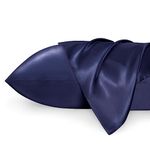 Bedsure Satin Pillow Case Standard 2 Pack- Navy Pillowcase for Hair and Skin 20x26 Inches Satin Pillow Covers with Envelope Closure