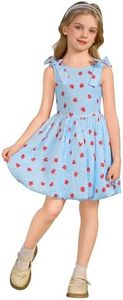 1950s Vintage Dresses for Girls Polka Dots Strawberry Bubble Dress Sleeveless Bowknot Round Neck Swing Tea Party Dress Little Kids Graduation School Holiday Birthday 50s Outfit Blue 8-9 Years