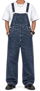 Huang's Mens Denim Bib Overalls Loose Fit Workwear Carpenter Jeans with Adjustable Straps Vintage Washed Utility Overalls Relaxed Straight Leg Casual Jumpsuit for Men