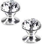 CcHhyyt 2 Pcs Crystal Self Stick Knobs Aluminum Self Adhesive Handle Pull Stick On Handle Removable Crystal Door Knob for Cabinet Mirror Cupboard Window Glass Sliding Door Drawer Clear Crystal (2)