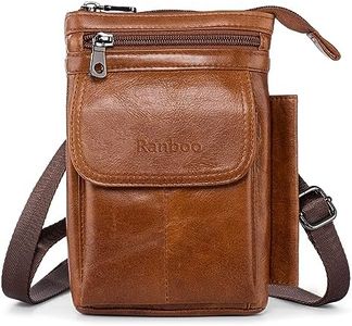 Ranboo Leather Cell Phone Belt Pouch Fits for iPhone 16 15 14 13 12 11 Pro Max Samsung Galaxy A25 A15 A14 A54 S24 Ultra S23 Ultra Holster Case with Belt Clip Crossbody Purse Shoulder Phone Bag (Brown)