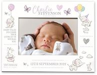 Personalised Baby Girl Photo Frame With Birth Details and Cute Elephant