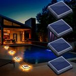 Solar Deck Lights, Outdoor Patio Garden Ground Pathway Driveway Walkway Lighting, Solar Powered Outside Stairs Step Lights Waterproof, auto On/Off Warm White - Square - 4 Pack