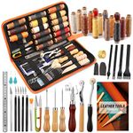 BUTUZE Leather Working Tools, Leather Tool Kit, Practical Leather Craft Kit with Waxed Thread Groover Awl Stitching Punch Hole for Leathercraft Beginner or Adults Gifts