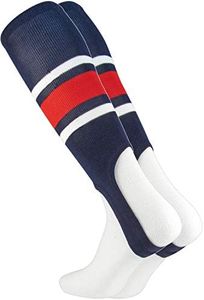 TCK Striped Baseball Stirrups Pattern E (Navy/White/Scarlet, Medium)