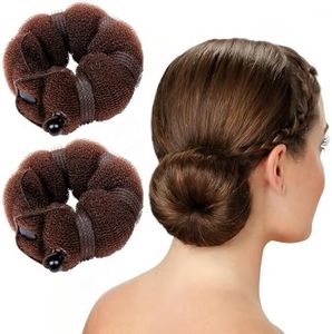 Goldrose Beauty Small Hair Bun Maker - 2 Pieces Magic Styling Twist Ring Doughnut Chignon for Kids Ballet (Brown)