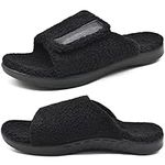 ONCAI Mens House Slippers with Arch Support，Fur Slides with Orthopedic for Plantar Fasciitis Footbed and Adjustable Strap Black Size 8.5