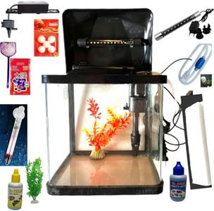 KSH Store-10 Litre Aquarium Modern Fish Tank for Home, Curved Single Glass Fish Tank with Led Light, Filter Sponge & Inbuilt Pump, Tank Cleaning Pump,Thermometer (Colour Royal White), Rust Resistant