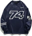 Vamtac Oversized Sweatshirt Vintage Crewneck Streetwear Graphic Pullover Long Sleeve Round Neck Tops Navy Blue M