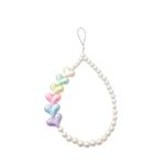 SHILPMART Keychains Cute Colorful Plastic Heart White Imitation Pearl Women Mobile Phone Decoration Anti-Lost Lanyard Chain Jewelry Accessory