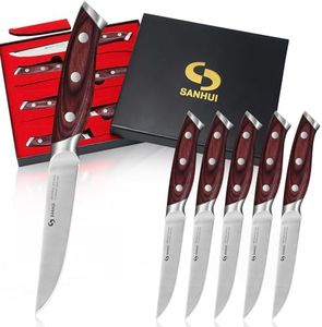 SANHUI Steak Knives Set of 6, Ultra Sharp 4.5 Inch Steak Knife Set, High Carbon Steel Kitchen Steak Knives with Ergonomic Pakka Wood Forged Handle